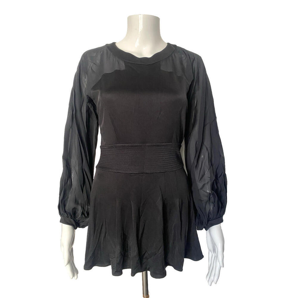 Vintage Issa London S Black Long Sleeve Mini Dress Tunic Top Peplum Small US-4